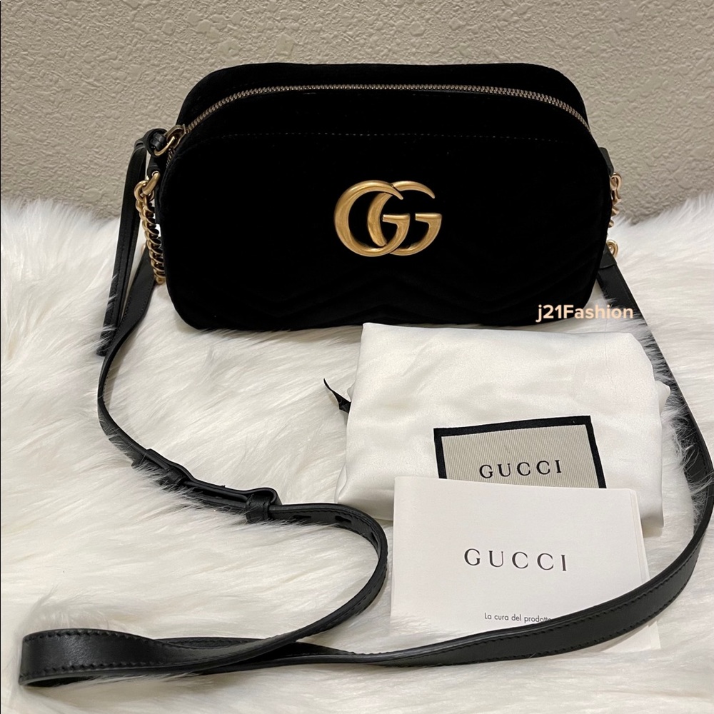 Gucci Camera Bag GG Marmont Velvet Small Black.